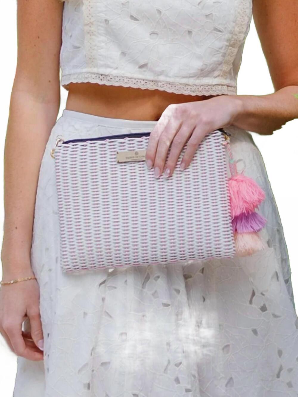 NEW SQUEEZE DE CITRON women's lemon drop citron clutch bag in white peony